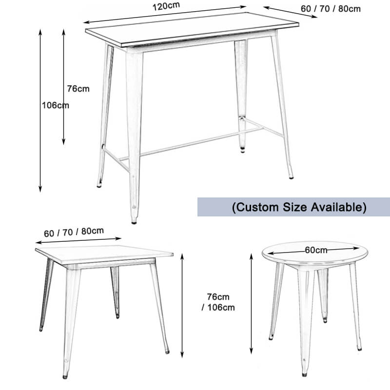Dimensions of metal dining tables