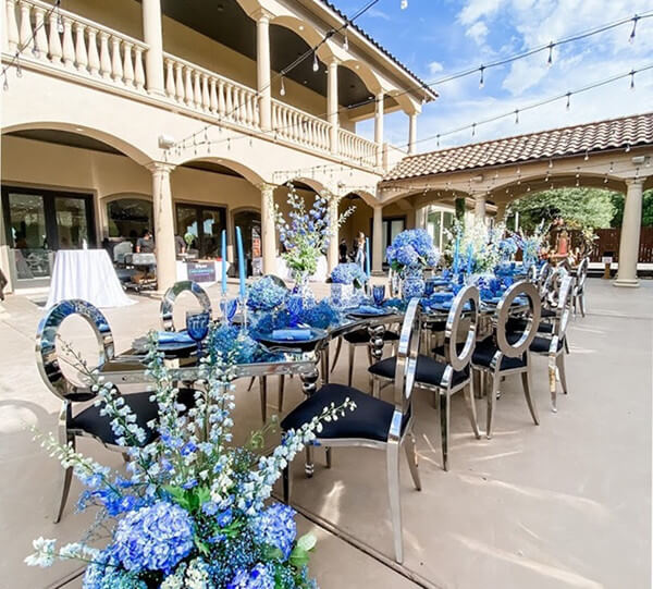 outdoor long wedding table and chairs set