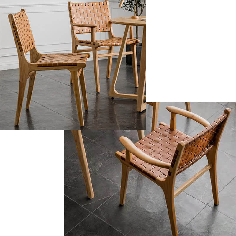 Woven Leather Dining Chairs Set
