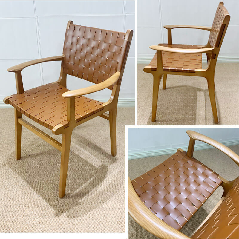 leather woven dinnig chairs with armrests