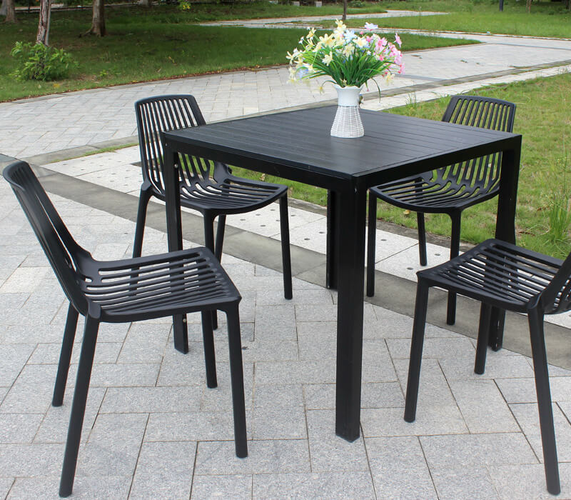outdoor black plastic chairs dining set