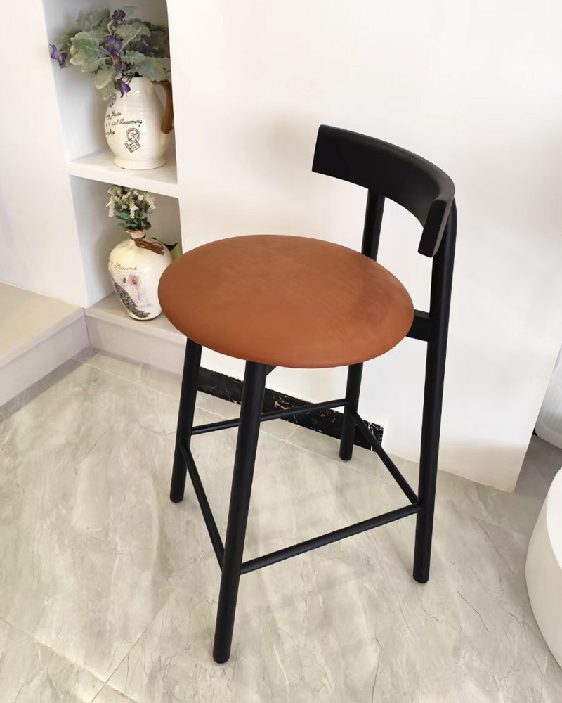 solid wood counter dining chair with leather seat cushion