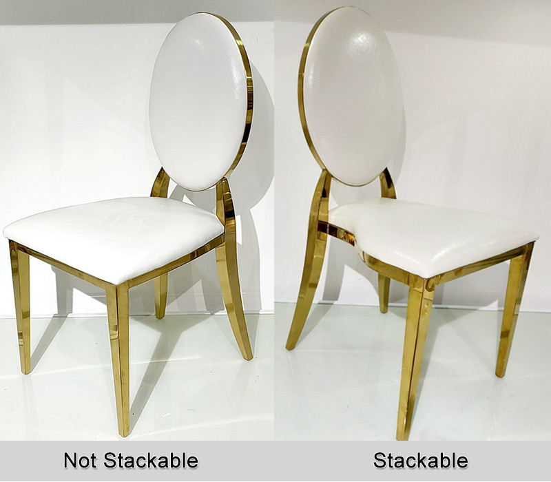 stackable white and gold banquet chairs