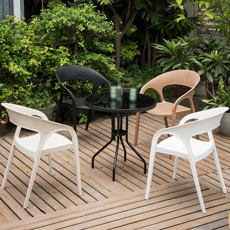 Outdoor plastic chairs and table set
