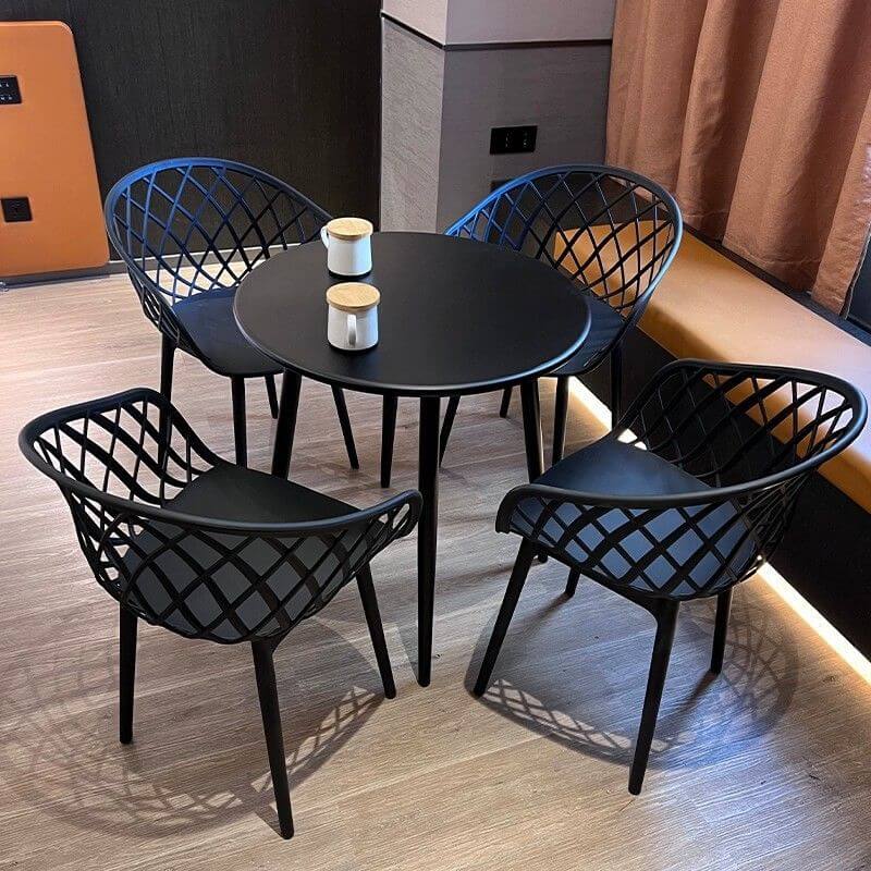 Indoor round plastic chairs and table set of 4